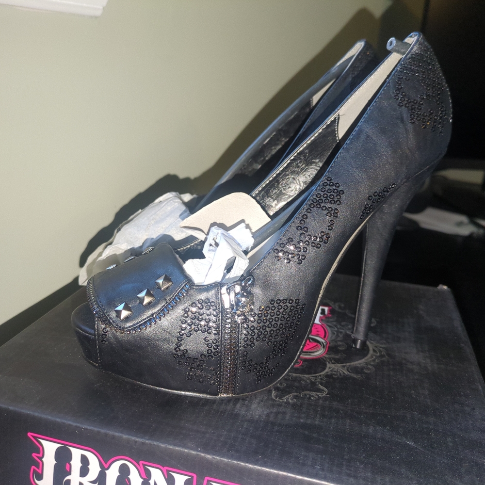 Iron Fist Black Studded Heels Size 10